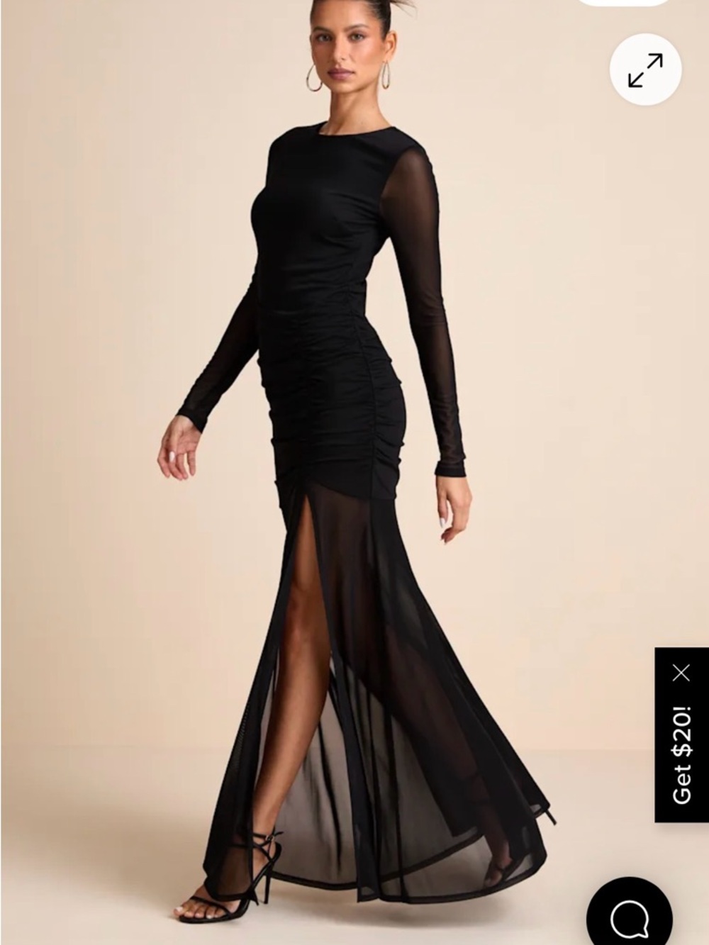 Lulu's Black Long-Sleeve Ruched Sheer Slit Maxi Dress